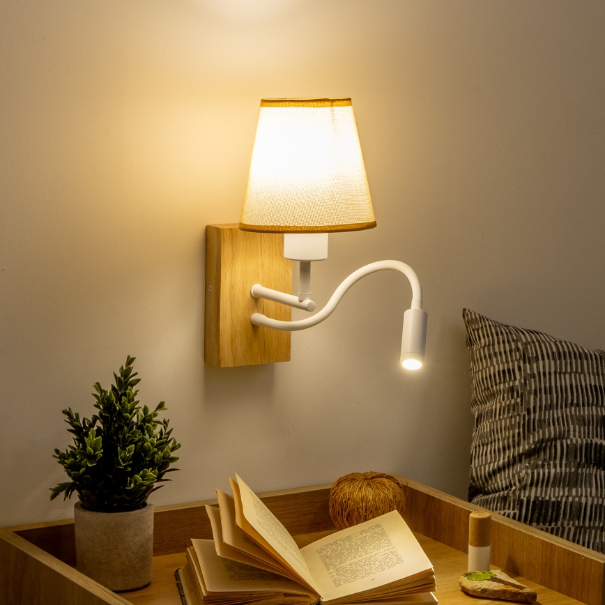 Brilagi - LED Fleksibel væglampe NUBILA WOOD 1xE27/25W/230V + LED/3W eg/lysebrun