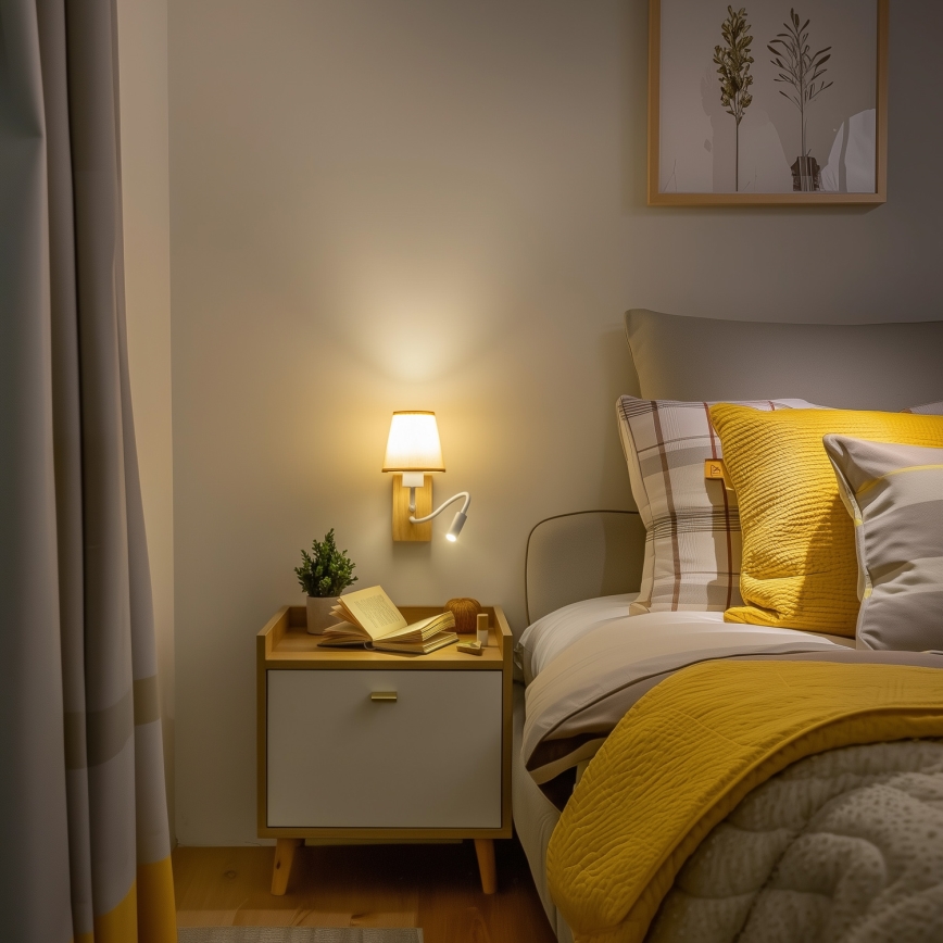 Brilagi - LED Fleksibel væglampe NUBILA WOOD 1xE27/25W/230V + LED/3W eg/lysebrun