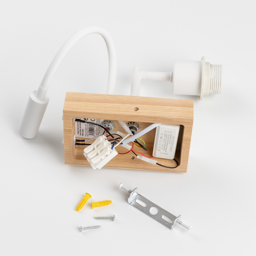Brilagi - LED Fleksibel væglampe NUBILA WOOD 1xE27/25W/230V + LED/3W eg/lysebrun