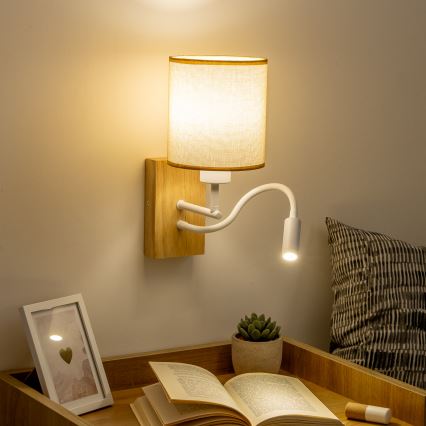 Brilagi - LED Fleksibel væglampe NUBILA WOOD 1xE27/25W/230V + LED/3W eg/lysebrun