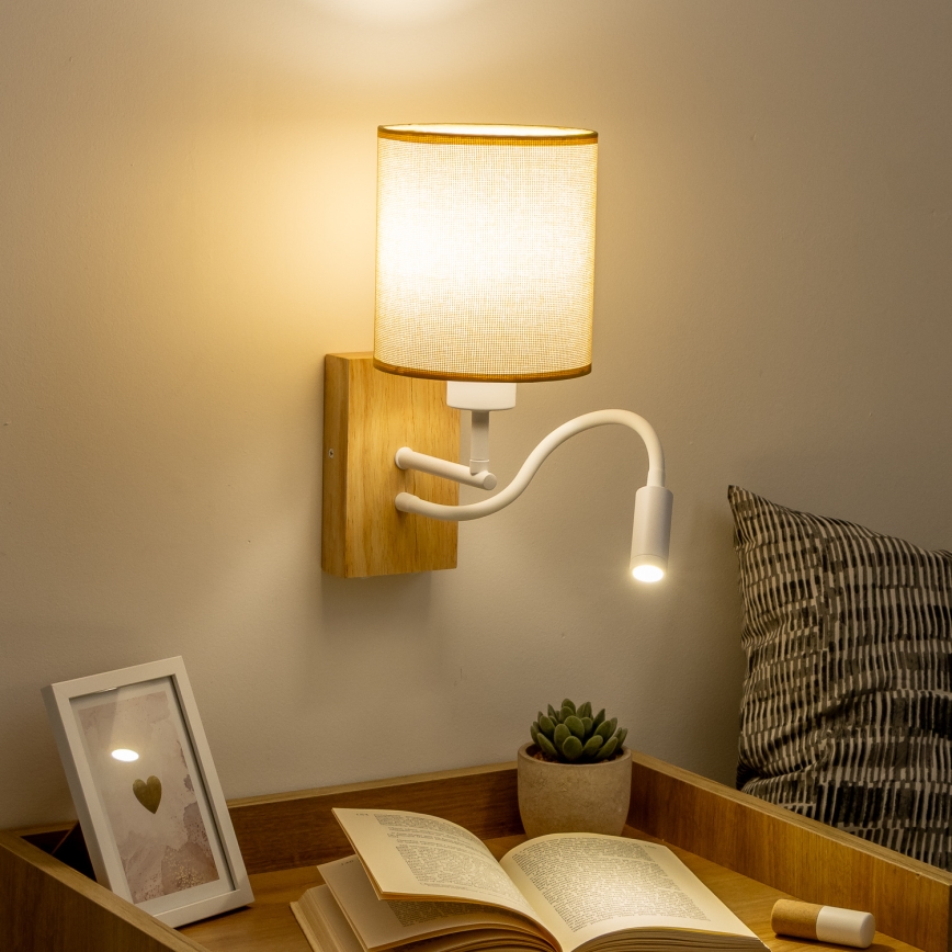 Brilagi - LED Fleksibel væglampe NUBILA WOOD 1xE27/25W/230V + LED/3W eg/lysebrun