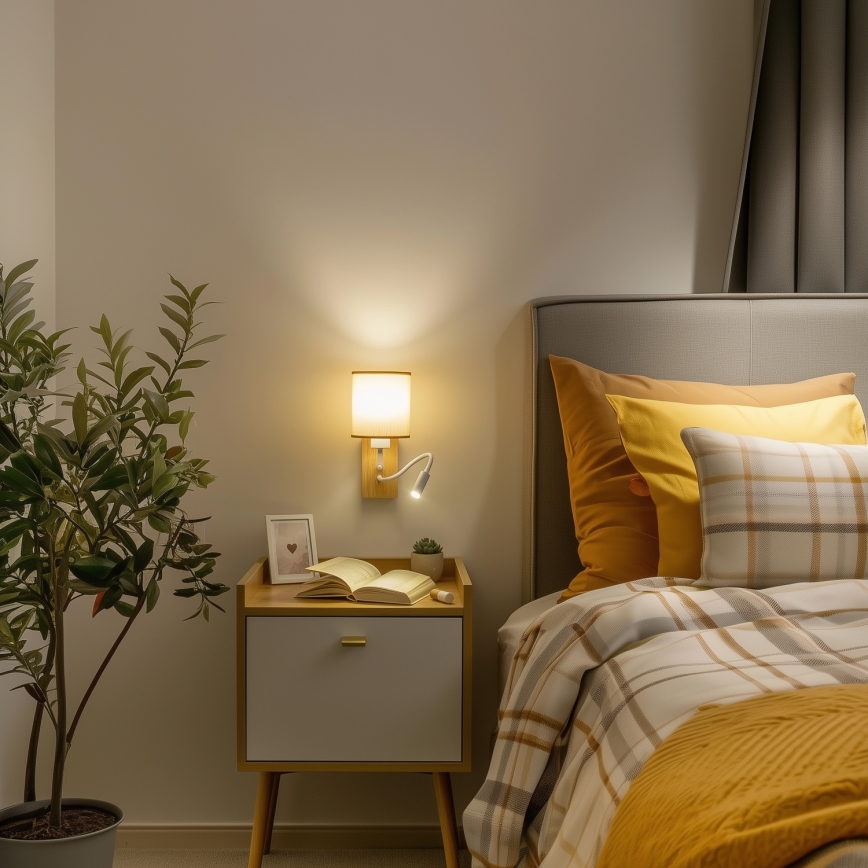 Brilagi - LED Fleksibel væglampe NUBILA WOOD 1xE27/25W/230V + LED/3W eg/lysebrun
