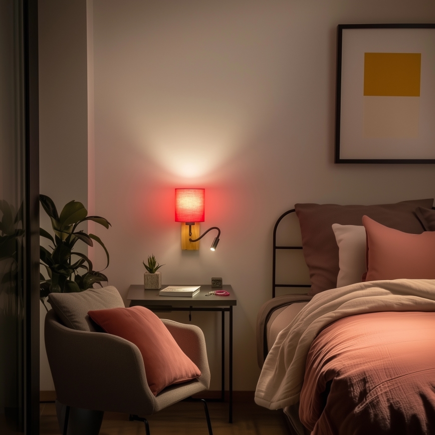 Brilagi - LED Fleksibel væglampe NUBILA WOOD 1xE27/25W/230V + LED/3W eg/lyserød