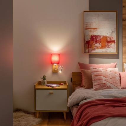 Brilagi - LED Fleksibel væglampe NUBILA WOOD 1xE27/25W/230V + LED/3W eg/lyserød
