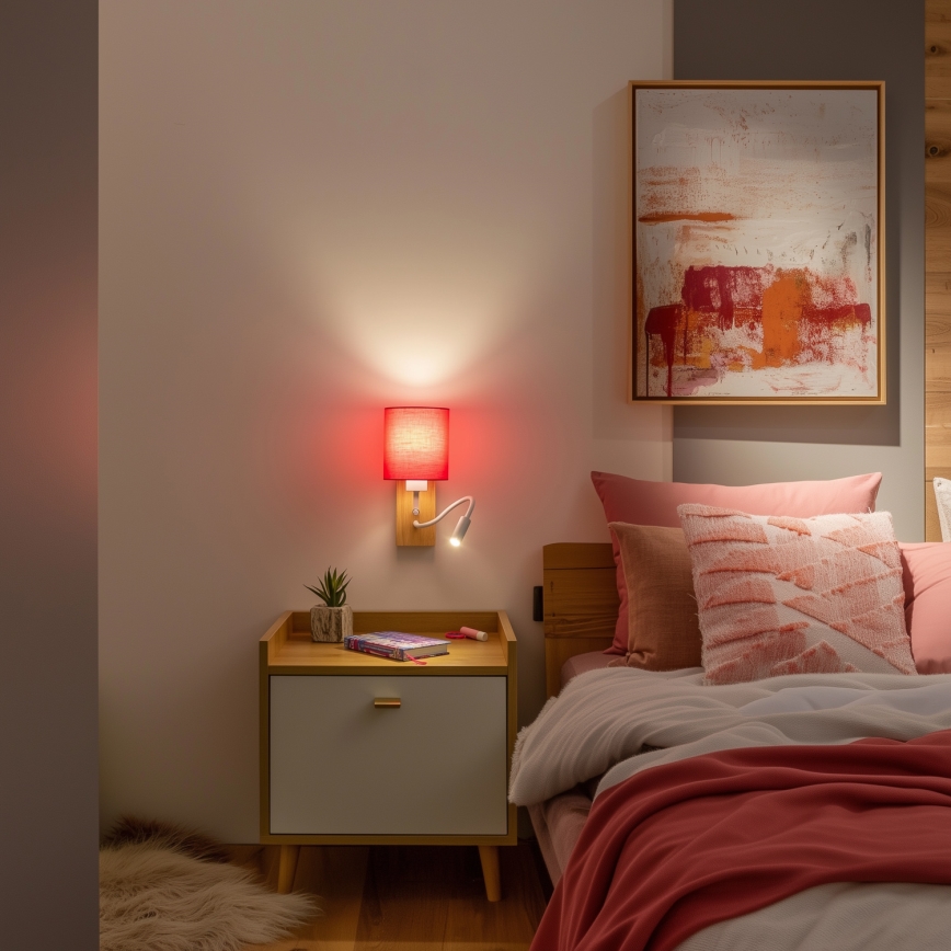 Brilagi - LED Fleksibel væglampe NUBILA WOOD 1xE27/25W/230V + LED/3W eg/lyserød