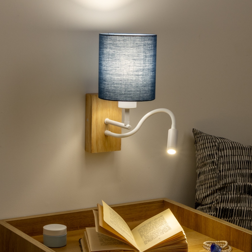 Brilagi - LED Fleksibel væglampe NUBILA WOOD 1xE27/25W/230V + LED/3W eg/mørkeblå