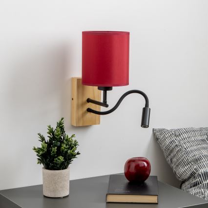Brilagi - LED Fleksibel væglampe NUBILA WOOD 1xE27/25W/230V + LED/3W eg/pompejansk rød