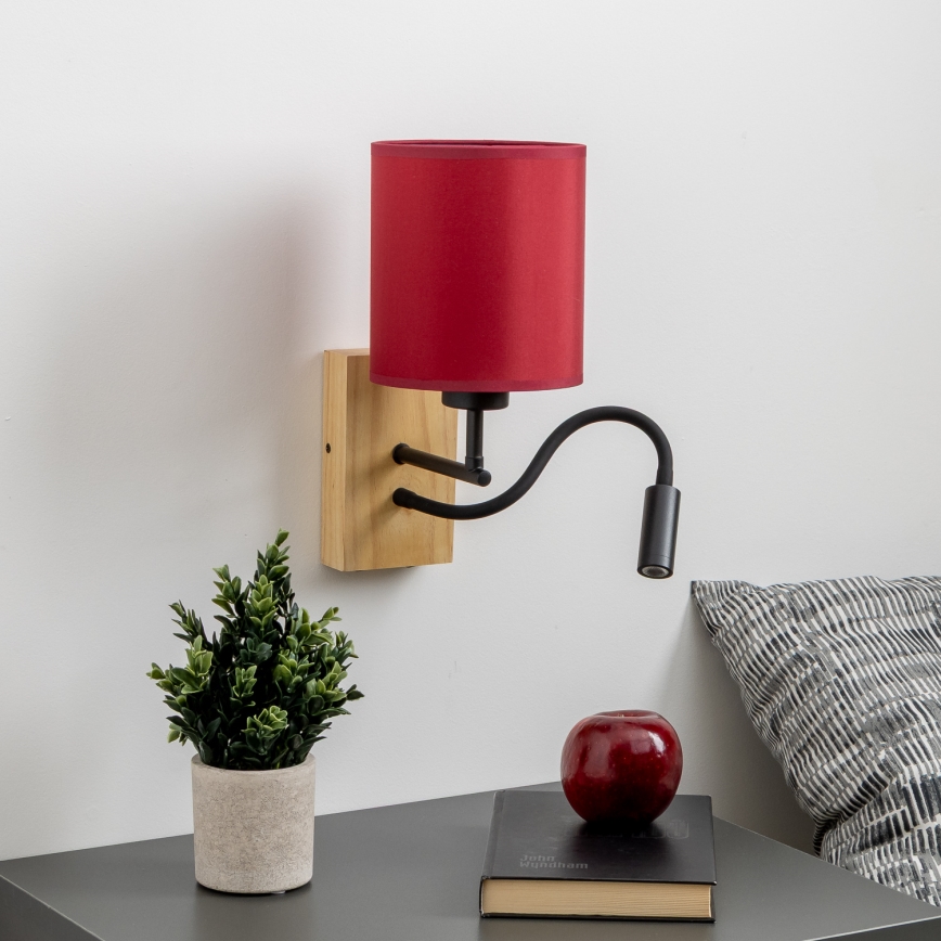 Brilagi - LED Fleksibel væglampe NUBILA WOOD 1xE27/25W/230V + LED/3W eg/pompejansk rød
