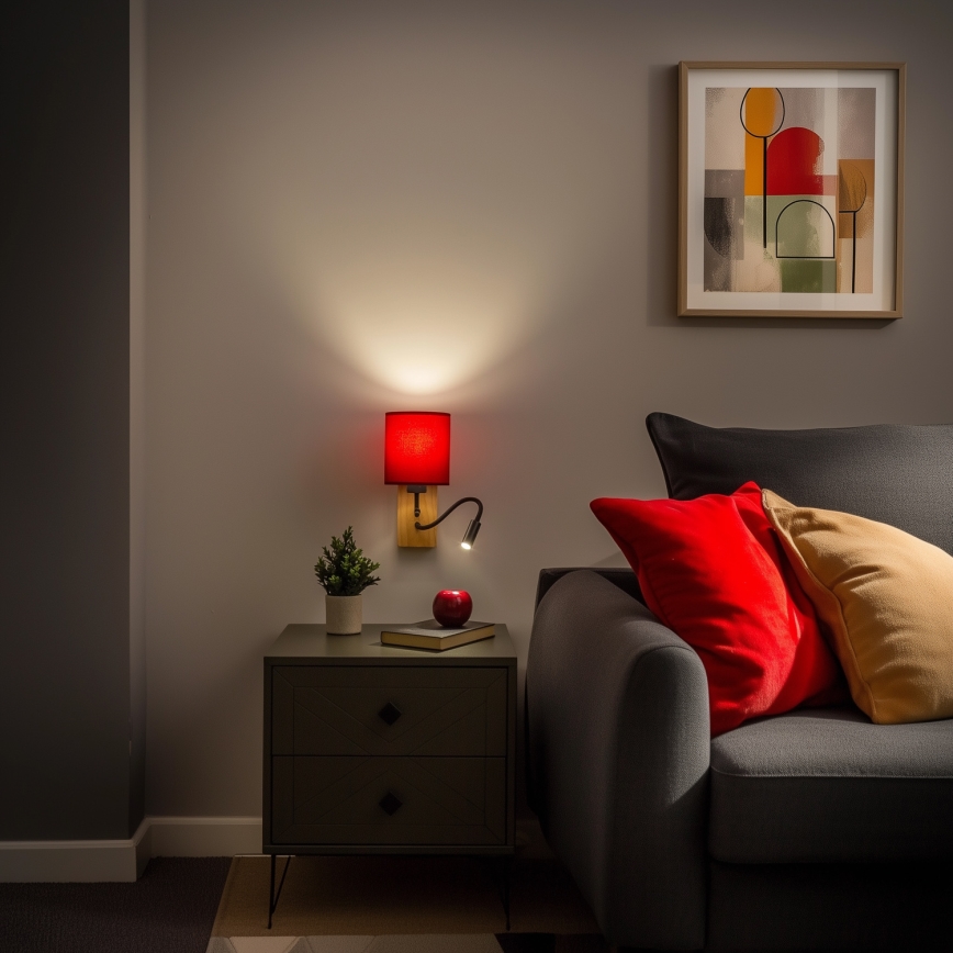 Brilagi - LED Fleksibel væglampe NUBILA WOOD 1xE27/25W/230V + LED/3W eg/pompejansk rød