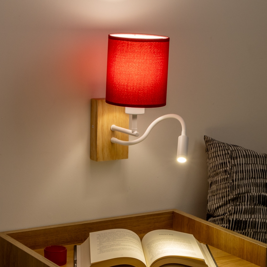 Brilagi - LED Fleksibel væglampe NUBILA WOOD 1xE27/25W/230V + LED/3W eg/pompejansk rød