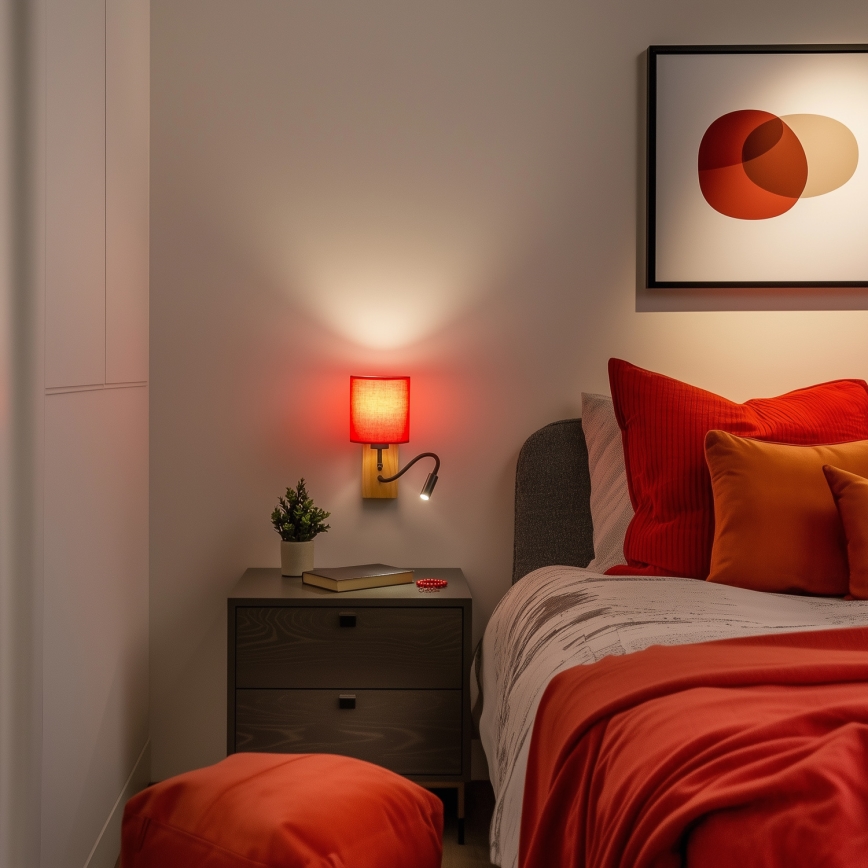 Brilagi - LED Fleksibel væglampe NUBILA WOOD 1xE27/25W/230V + LED/3W eg/rød