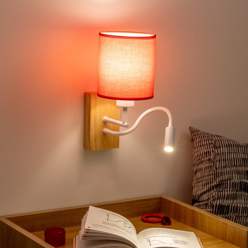 Brilagi - LED Fleksibel væglampe NUBILA WOOD 1xE27/25W/230V + LED/3W eg/rød