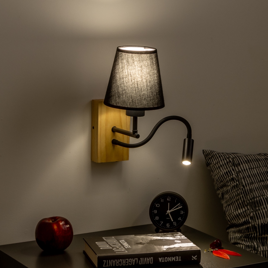 Brilagi - LED Fleksibel væglampe NUBILA WOOD 1xE27/25W/230V + LED/3W eg/sort