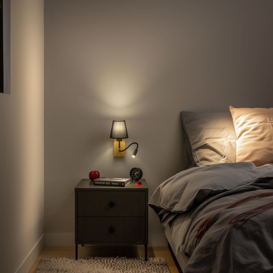 Brilagi - LED Fleksibel væglampe NUBILA WOOD 1xE27/25W/230V + LED/3W eg/sort