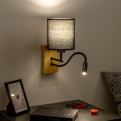Brilagi - LED Fleksibel væglampe NUBILA WOOD 1xE27/25W/230V + LED/3W eg/sort