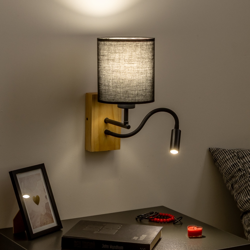 Brilagi - LED Fleksibel væglampe NUBILA WOOD 1xE27/25W/230V + LED/3W eg/sort