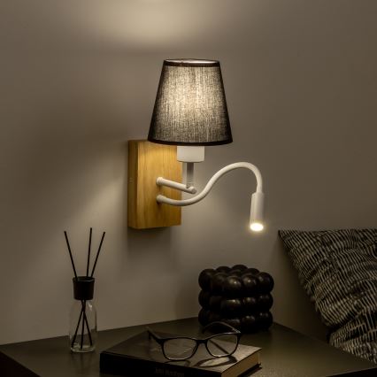 Brilagi - LED Fleksibel væglampe NUBILA WOOD 1xE27/25W/230V + LED/3W eg/sort