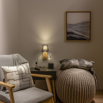 Brilagi - LED Fleksibel væglampe NUBILA WOOD 1xE27/25W/230V + LED/3W eg/sort