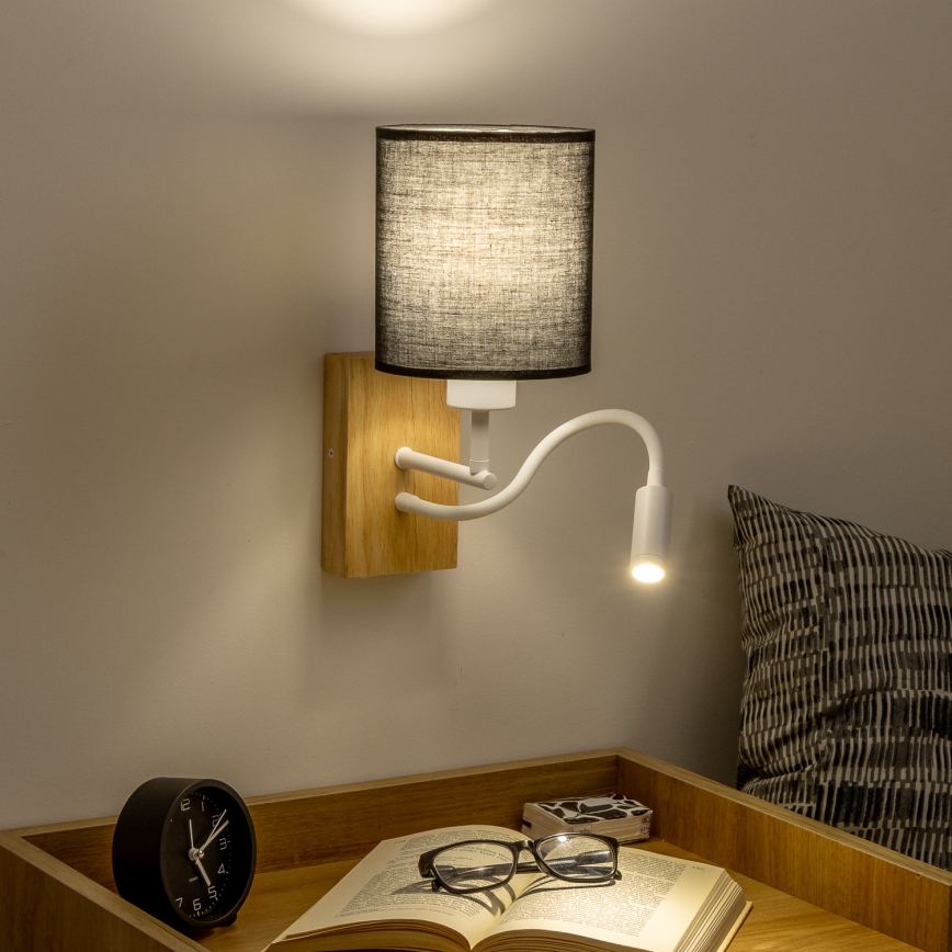 Brilagi - LED Fleksibel væglampe NUBILA WOOD 1xE27/25W/230V + LED/3W eg/sort