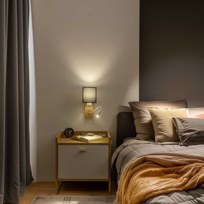 Brilagi - LED Fleksibel væglampe NUBILA WOOD 1xE27/25W/230V + LED/3W eg/sort