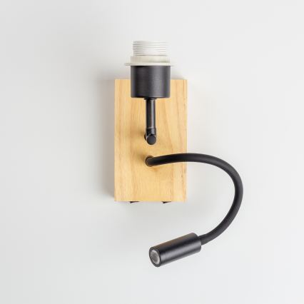 Brilagi - LED fleksibel væglampe NUBILA WOOD 1xE27/25W/230V + LED/3W eg/sort/lysegrå