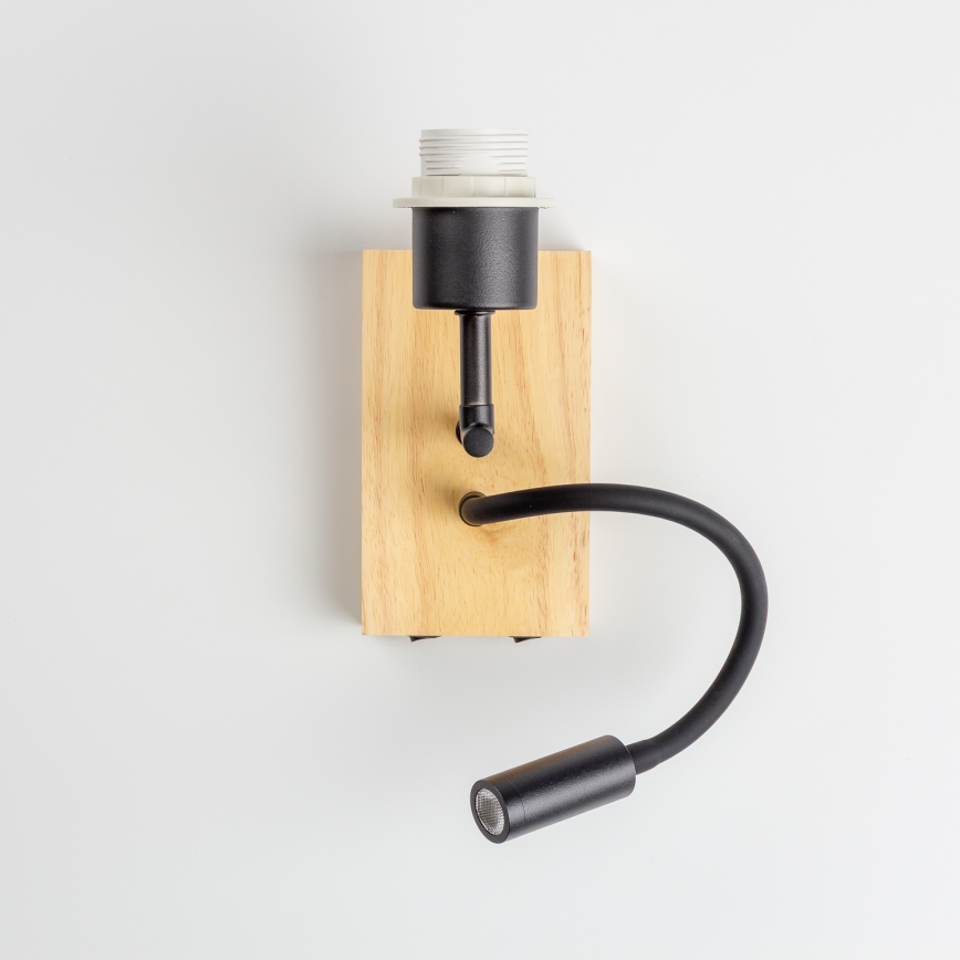 Brilagi - LED fleksibel væglampe NUBILA WOOD 1xE27/25W/230V + LED/3W eg/sort/lysegrå