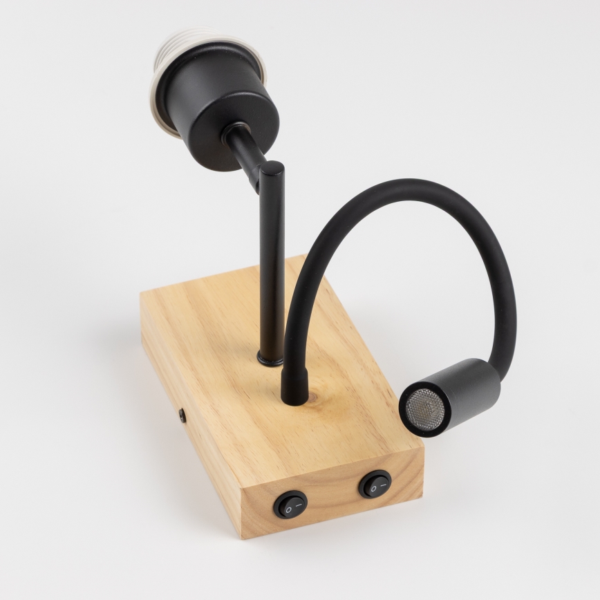 Brilagi - LED fleksibel væglampe NUBILA WOOD 1xE27/25W/230V + LED/3W eg/sort/lysegrå