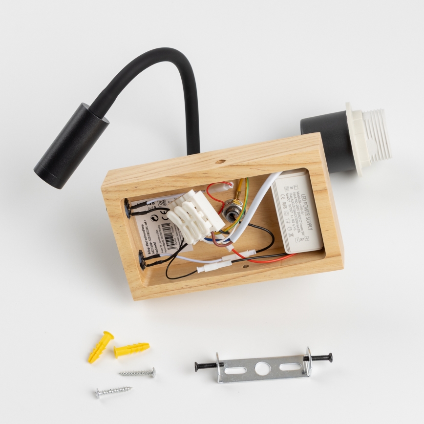 Brilagi - LED fleksibel væglampe NUBILA WOOD 1xE27/25W/230V + LED/3W eg/sort/lysegrå