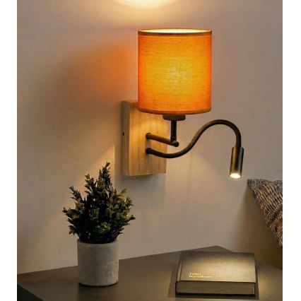 Brilagi - Fleksibel LED-væglampe NUBILA WOOD 1xE27/25W/230V + LED/3W eg/sort/orange