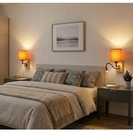Brilagi - Fleksibel LED-væglampe NUBILA WOOD 1xE27/25W/230V + LED/3W eg/sort/orange