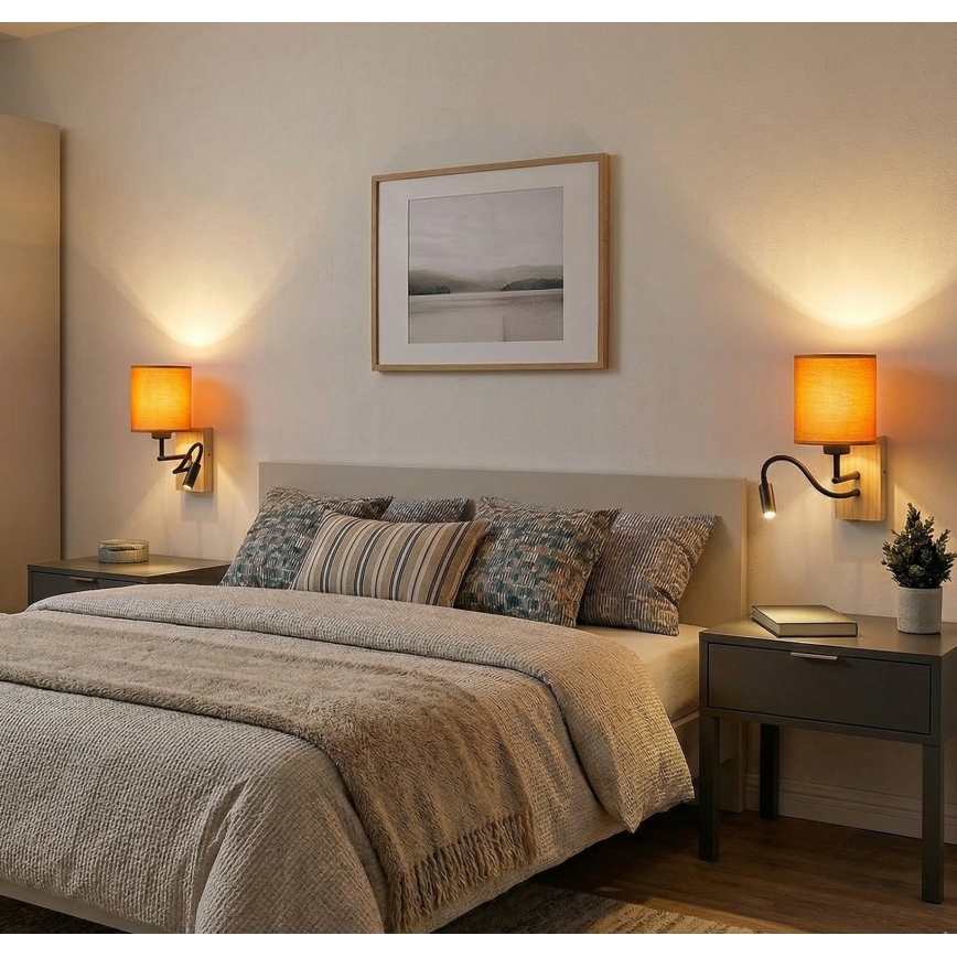 Brilagi - Fleksibel LED-væglampe NUBILA WOOD 1xE27/25W/230V + LED/3W eg/sort/orange
