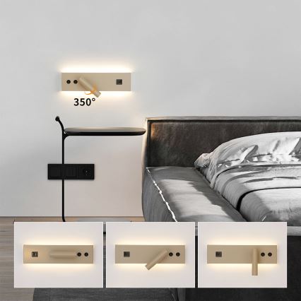 Brilagi - LED vægspot med USB-port NOCTIS LED/3W/230V + LED/9W beige