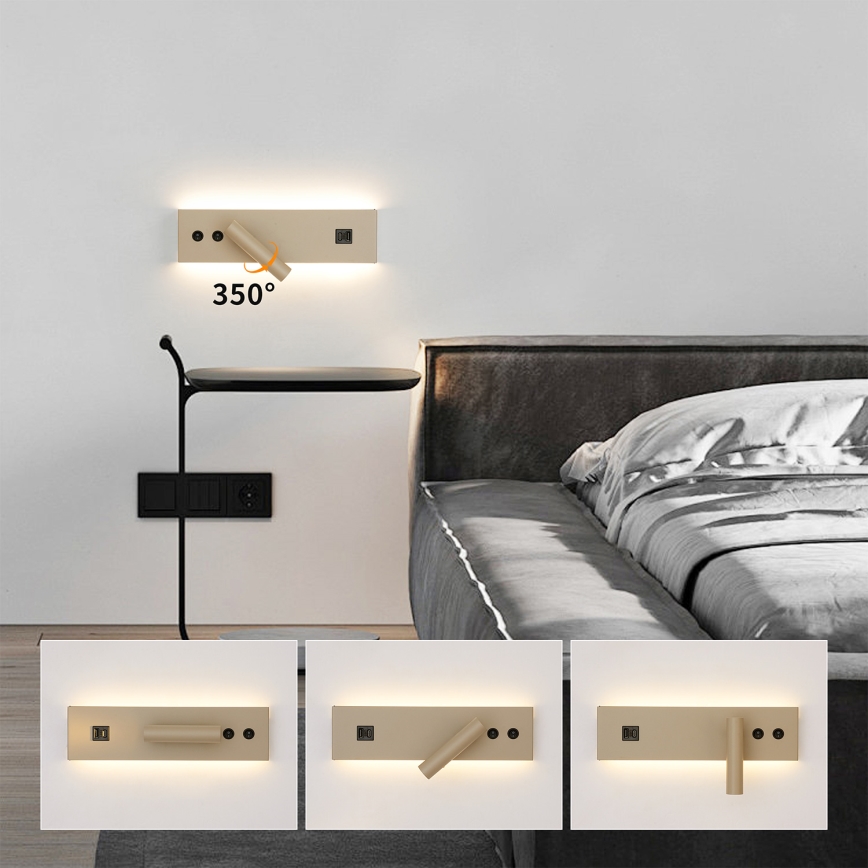Brilagi - LED vægspot med USB-port NOCTIS LED/3W/230V + LED/9W beige