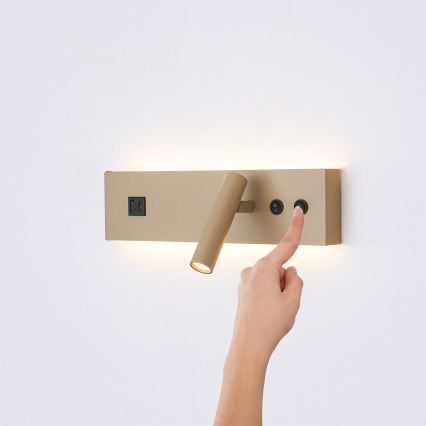 Brilagi - LED vægspot med USB-port NOCTIS LED/3W/230V + LED/9W beige