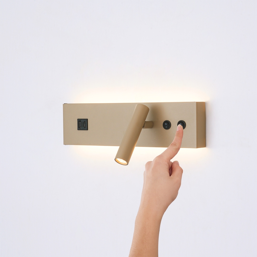 Brilagi - LED vægspot med USB-port NOCTIS LED/3W/230V + LED/9W beige