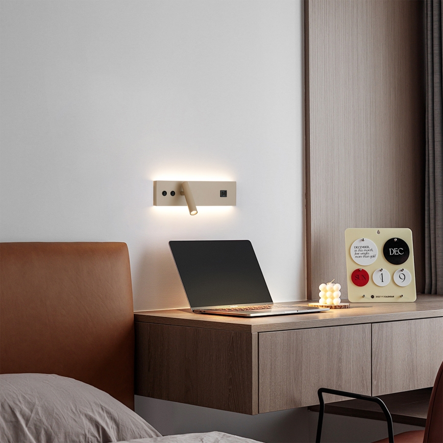 Brilagi - LED vægspot med USB-port NOCTIS LED/3W/230V + LED/9W beige