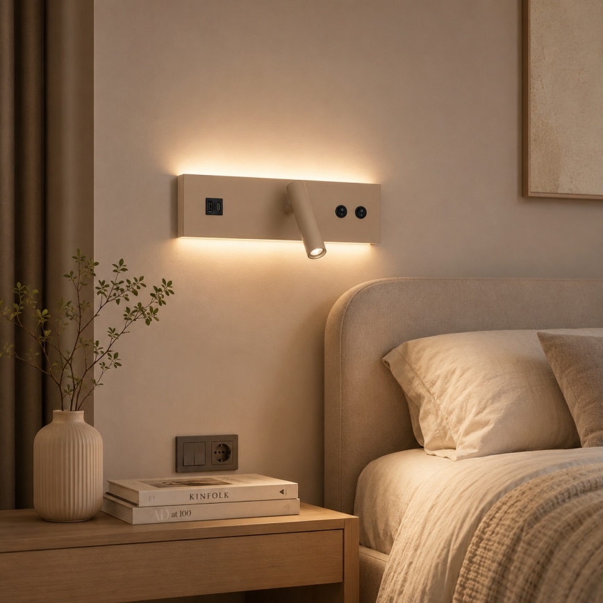 Brilagi - LED vægspot med USB-port NOCTIS LED/3W/230V + LED/9W beige