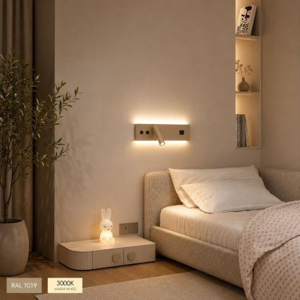 Brilagi - LED vægspot med USB-port NOCTIS LED/3W/230V + LED/9W beige