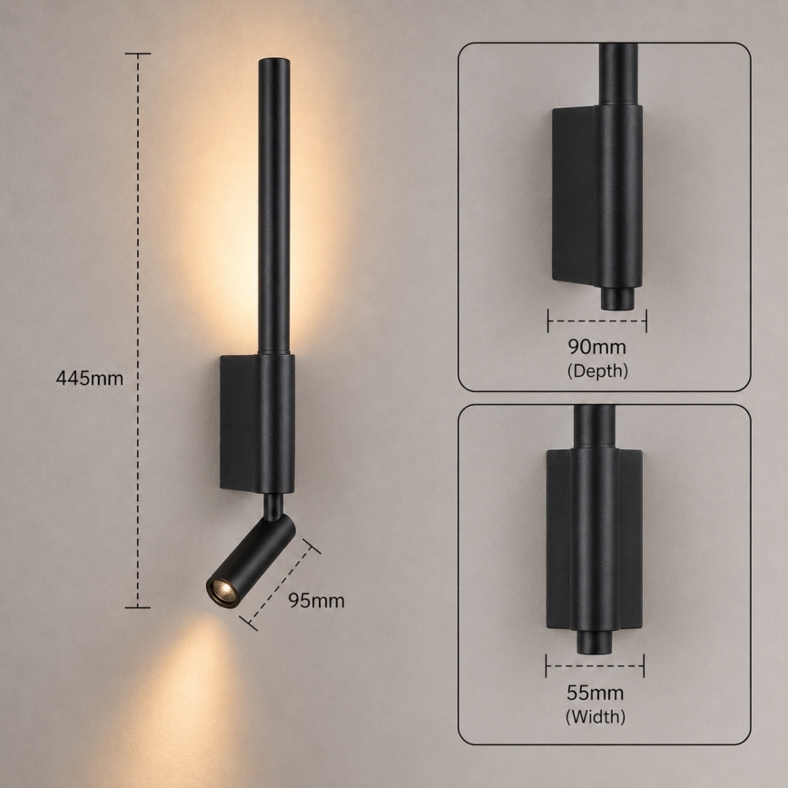 BRILAGI - LED vægspot VIXON LED/3W/230V + LED/5W sort CRI 90