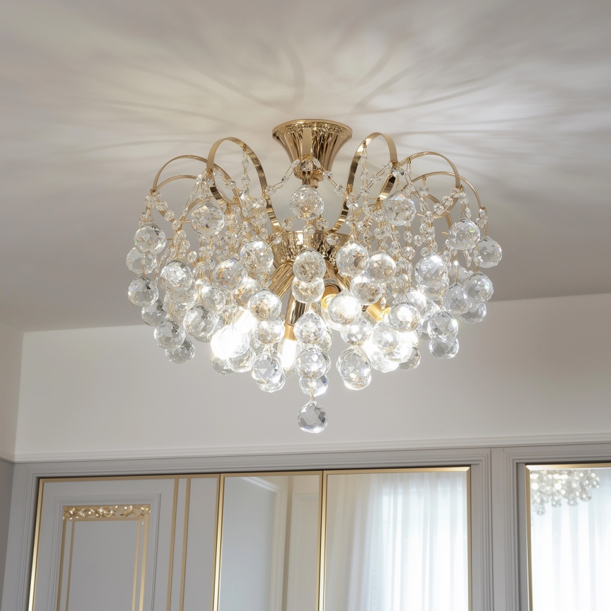 Brilagi - Loftlampe CRYSTAL 6xE14/60W/230V guldfarvet