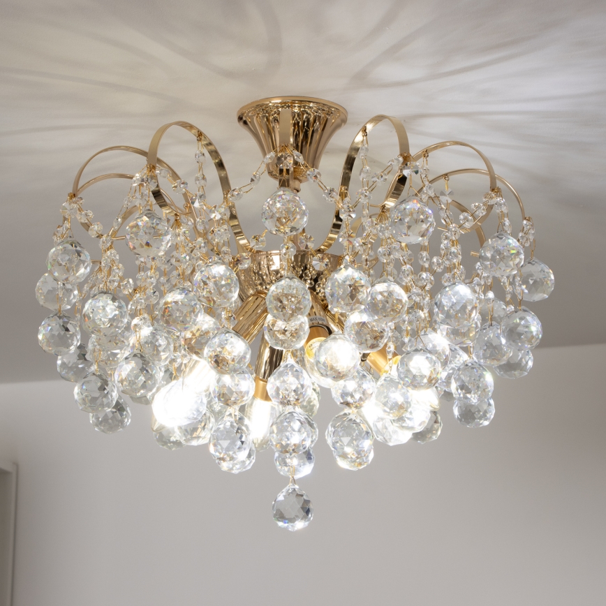 Brilagi - Loftlampe CRYSTAL 6xE14/60W/230V guldfarvet