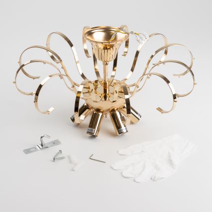 Brilagi - Loftlampe CRYSTAL 6xE14/60W/230V guldfarvet