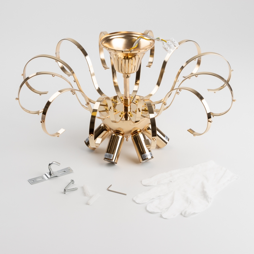 Brilagi - Loftlampe CRYSTAL 6xE14/60W/230V guldfarvet