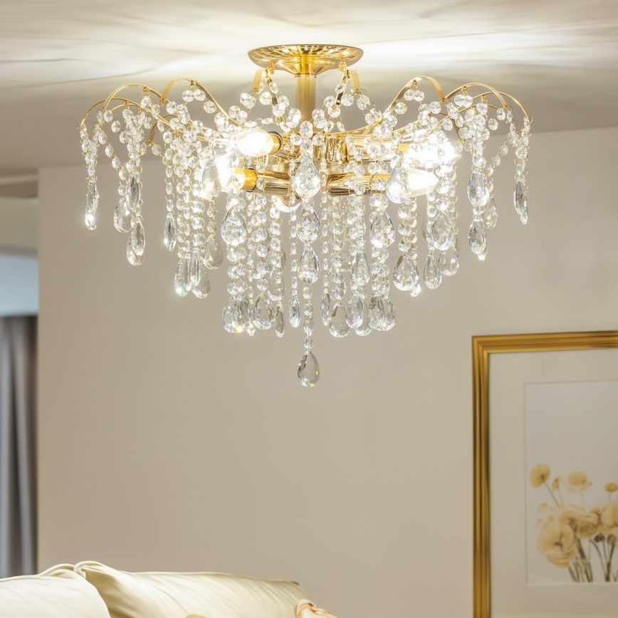 Brilagi - Loftlampe CRYSTAL 6xE14/60W/230V guldfarvet