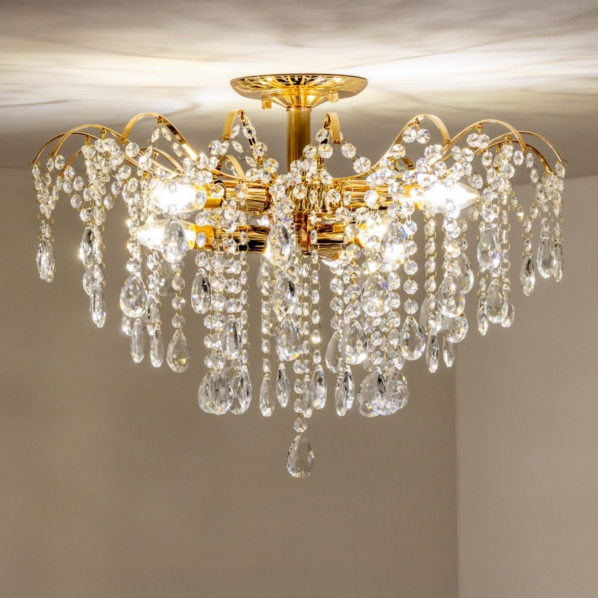 Brilagi - Loftlampe CRYSTAL 6xE14/60W/230V guldfarvet