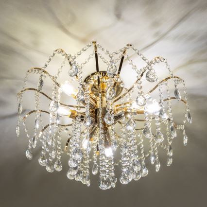 Brilagi - Loftlampe CRYSTAL 6xE14/60W/230V guldfarvet