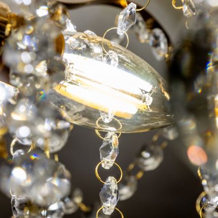 Brilagi - Loftlampe CRYSTAL 6xE14/60W/230V guldfarvet