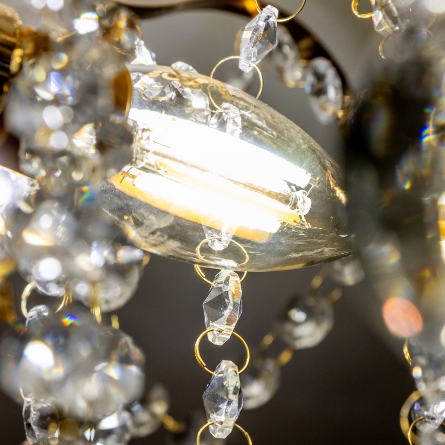 Brilagi - Loftlampe CRYSTAL 6xE14/60W/230V guldfarvet
