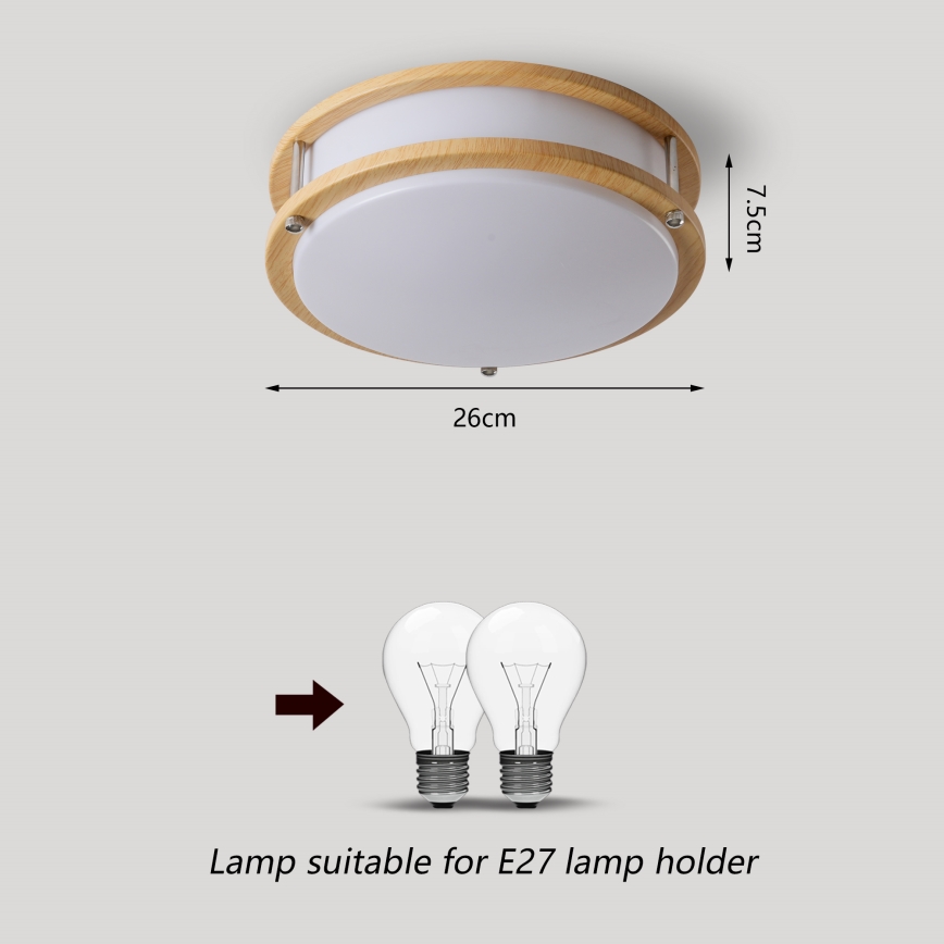 Brilagi - Loftlampe ELARO 2xE27/40W/230V Ø 26 cm med trælook