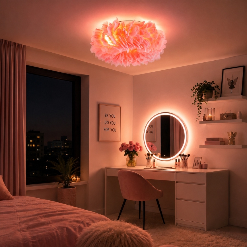Brilagi - Loftlampe FEATHER 3xE27/40W/230V Ø 40 cm rosa